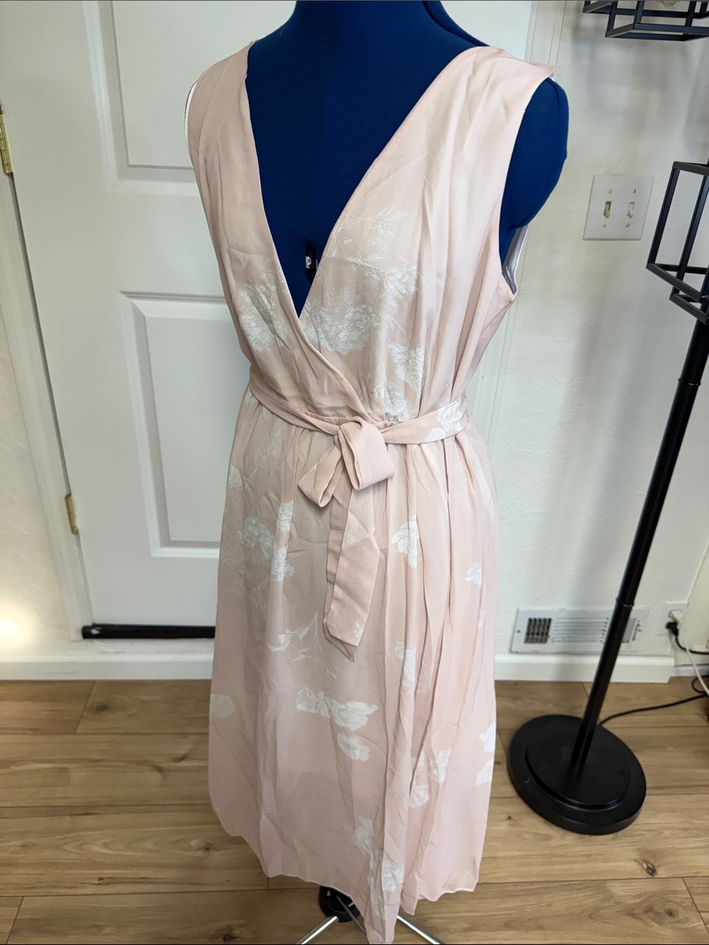 Sleeveless Wrap Midi Dress in Blush Pink